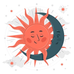 Handgezeichnete Sonne Mond niedliche Illustration SVG Sterne himmlisch Clipart Kosmos Vektor schneiden Dateien für Cricut digitaler Download Silhouette PNG JPG eps