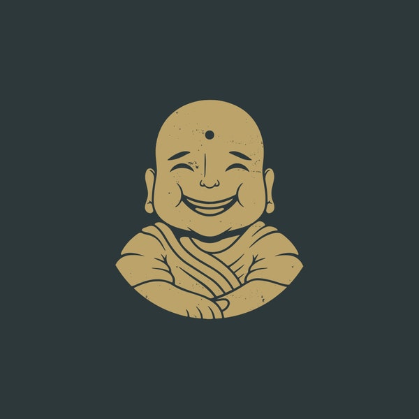 Hand Drawn Buddha Smile SVG Vintage Minimalist Logo Design Buddhist Monk Statue Clipart Spiritual Hindu God Template Cut file for Cricut PNG