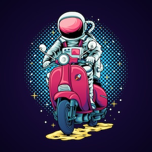 Astronauta de dibujos animados dibujados a mano montando scooter SVG Ilustración digital Astronauta en motocicleta Silueta vectorial Archivos de corte para Cricut Commercial