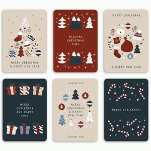 Handgezeichnete niedliche Weihnachtskarten Illustrationen SVG Bundle Neujahr Feier Vorlage Cliparts Set Vektordateien für Cricut Silhouette