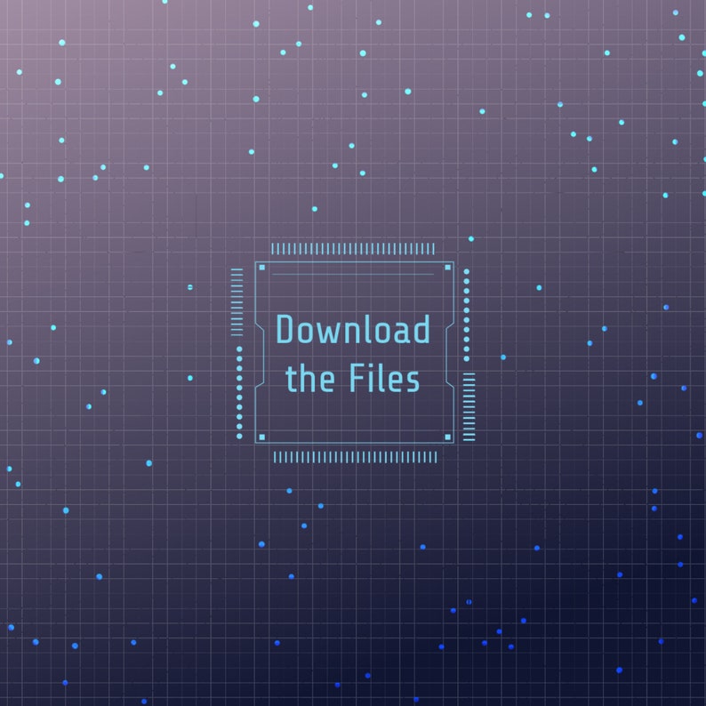 May include: A blue digital chip with a grid pattern and the text "Download the Files" in white.