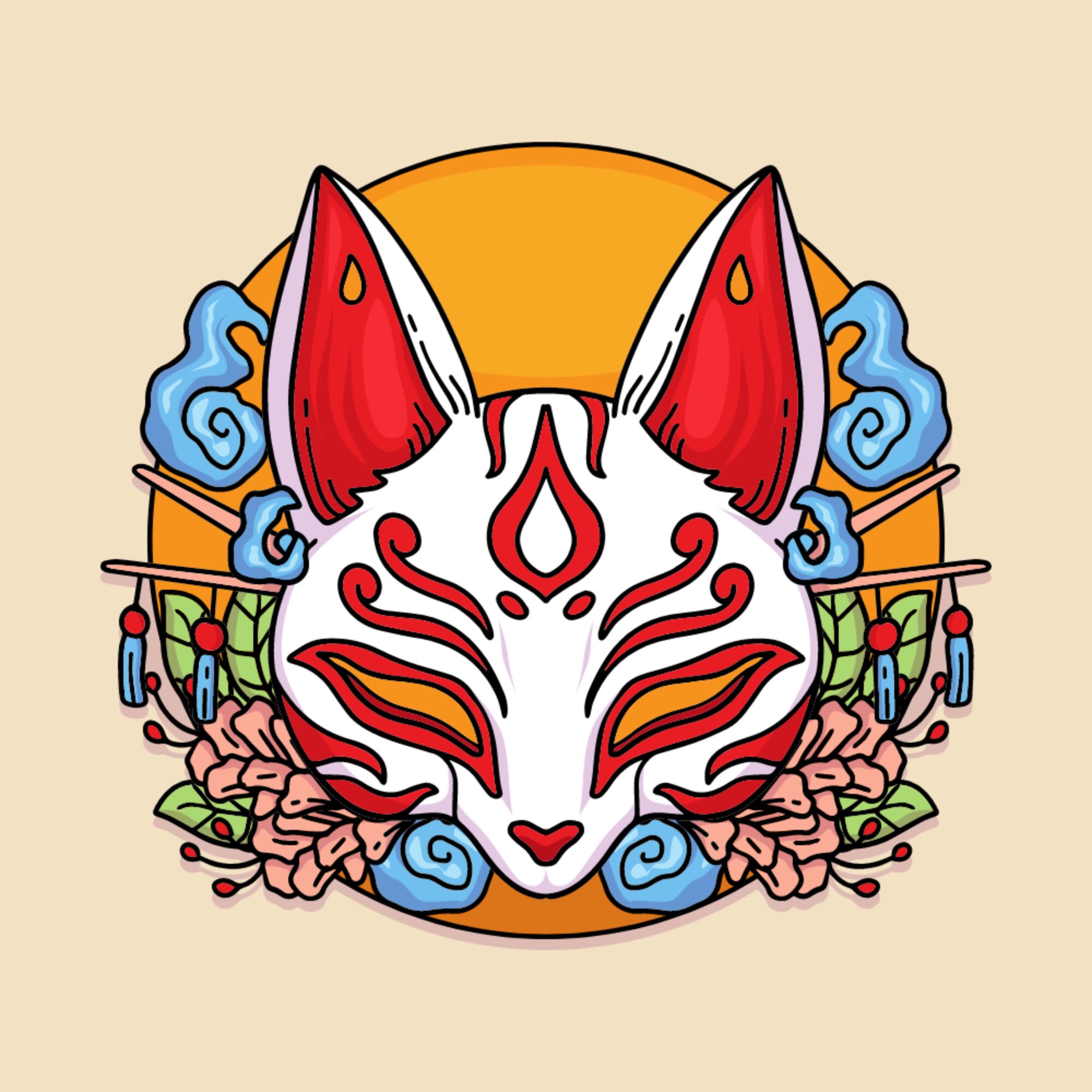 Fox Kitsune Mask Logo Of Animal Face Clipart, Cat Head Black