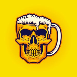 Beer Mug Skull SVG Hand Drawn illustration Alcohol Drunk Skeleton Head Clipart Vector Silhouette Cut files for Cricut Digital Download PNG