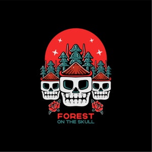 Hand Drawn Forest on Skull Minimalist Logo SVG Ready to Use Horror Skeleton with Trees Japanese Style Clipart Cut files for Cricut PNG JPG