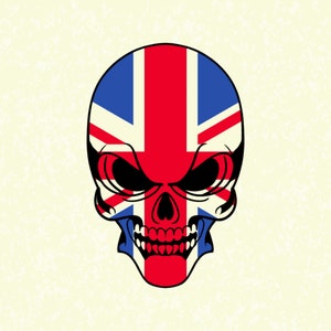 Hand Drawn Skull with British Flag Illustration SVG Spooky Halloween Skeleton Clipart Silhouette Vector Cut files for Cricut Commercial Use