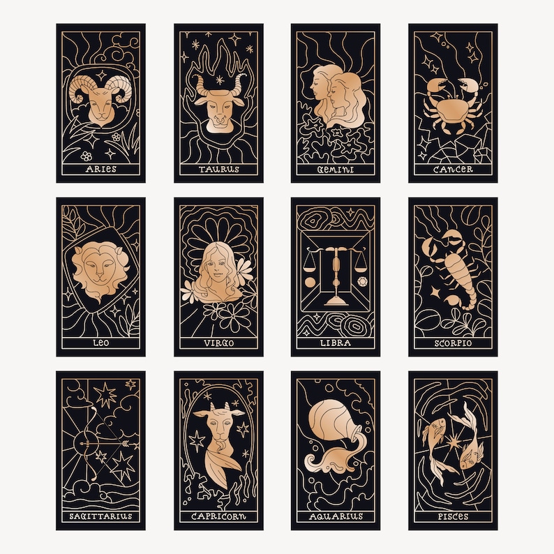 Zodiac Tarot Card SVG Bundle Horscope Deck PNG Set Printable Etsy Finland