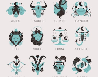 Zodiac Signs SVG Bundle Minimalist Scorpio Cancer Aquarius Pisces Aries Taurus Gemini Libra Virgo Aquarius Clipart Cut files for Cricut png