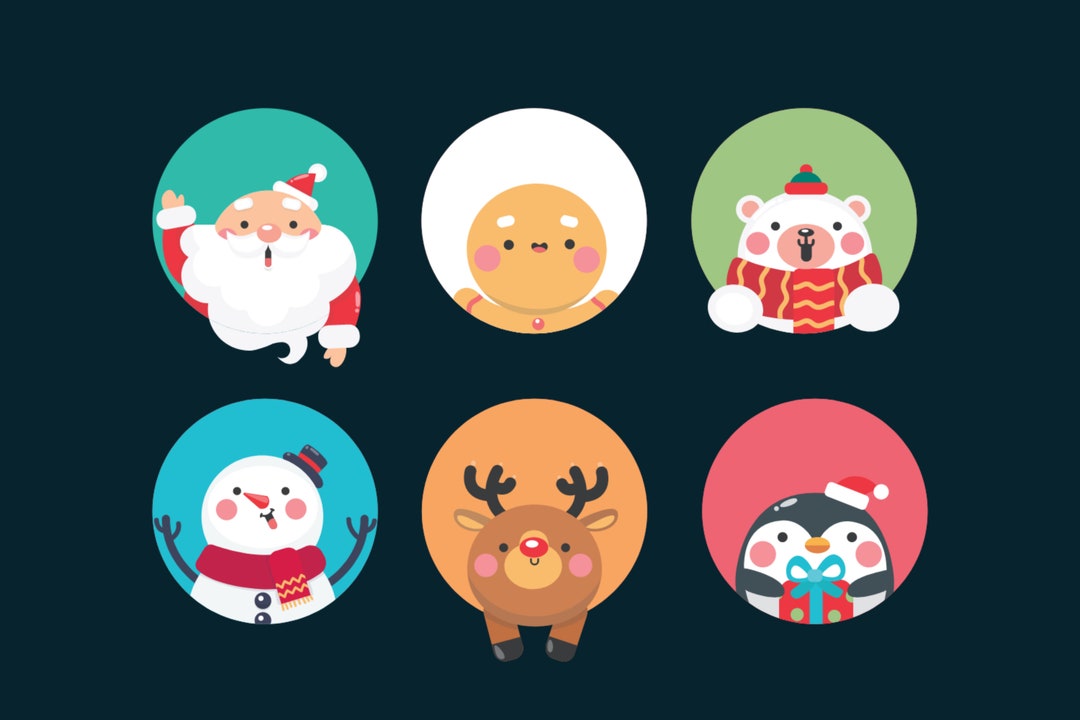 Hand Drawn Christmas Sticker Labels SVG Bundle Cartoon Illustrations