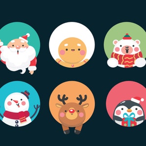 Hand Drawn Christmas Sticker Labels SVG Bundle Cartoon Illustrations Set New Year's Mood Clipart Pack Vector Cut files for Cricut PNG JPG