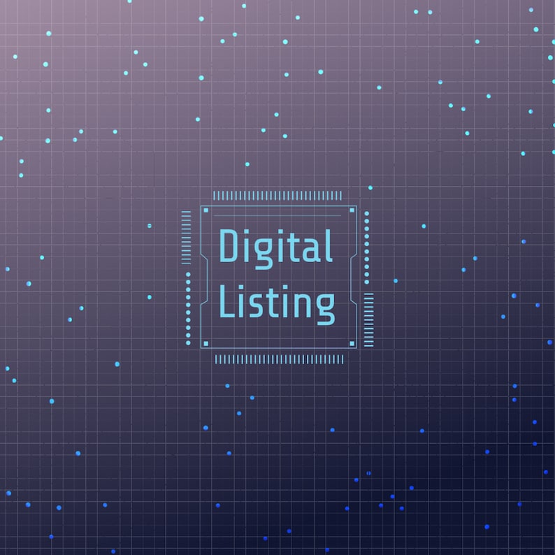 May include: A digital listing graphic with the text 'Digital Listing' in a blue box on a dark blue background with a grid pattern and blue dots.