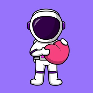 Astronauta disegnato a mano che tiene un cuore rosa SVG Illustrazione digitale San Valentino Astronauta Clipart Vettore File di taglio per Cricut Uso commerciale