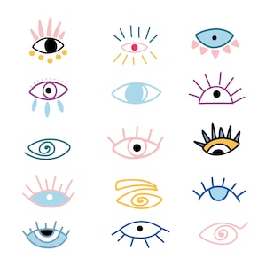 Hand getrokken boze ogen SVG bundel digitale afbeelding Grieks mystiek Turks symbool clipart set bescherming ogen Pack vector silhouetten PNG JPG