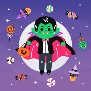 Halloween Zombie Dracula Clipart Set: Spooky Candies, Pumpkin (Digital Download)