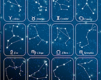 Hand Drawn Zodiac Signs Constellation Cards Deck SVG Bundle Minimalist Scorpio Cancer Pisces Aries Taurus Clipart Cut files for Cricut png