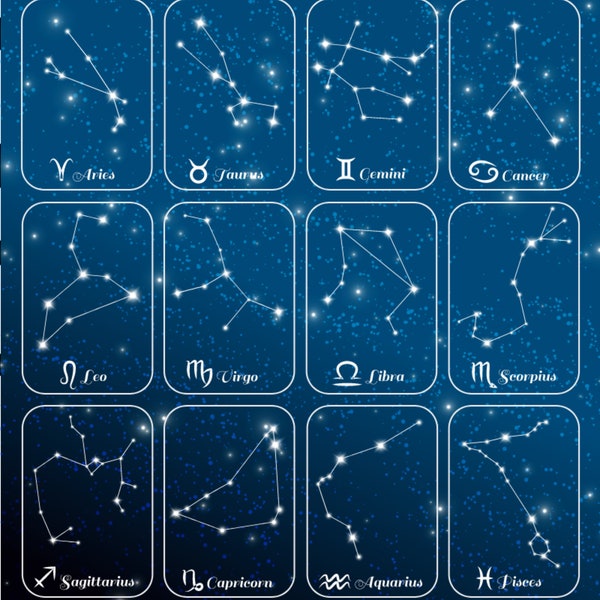 Hand Drawn Zodiac Signs Constellation Cards Deck SVG Bundle Minimalist Scorpio Cancer Pisces Aries Taurus Clipart Cut files for Cricut png
