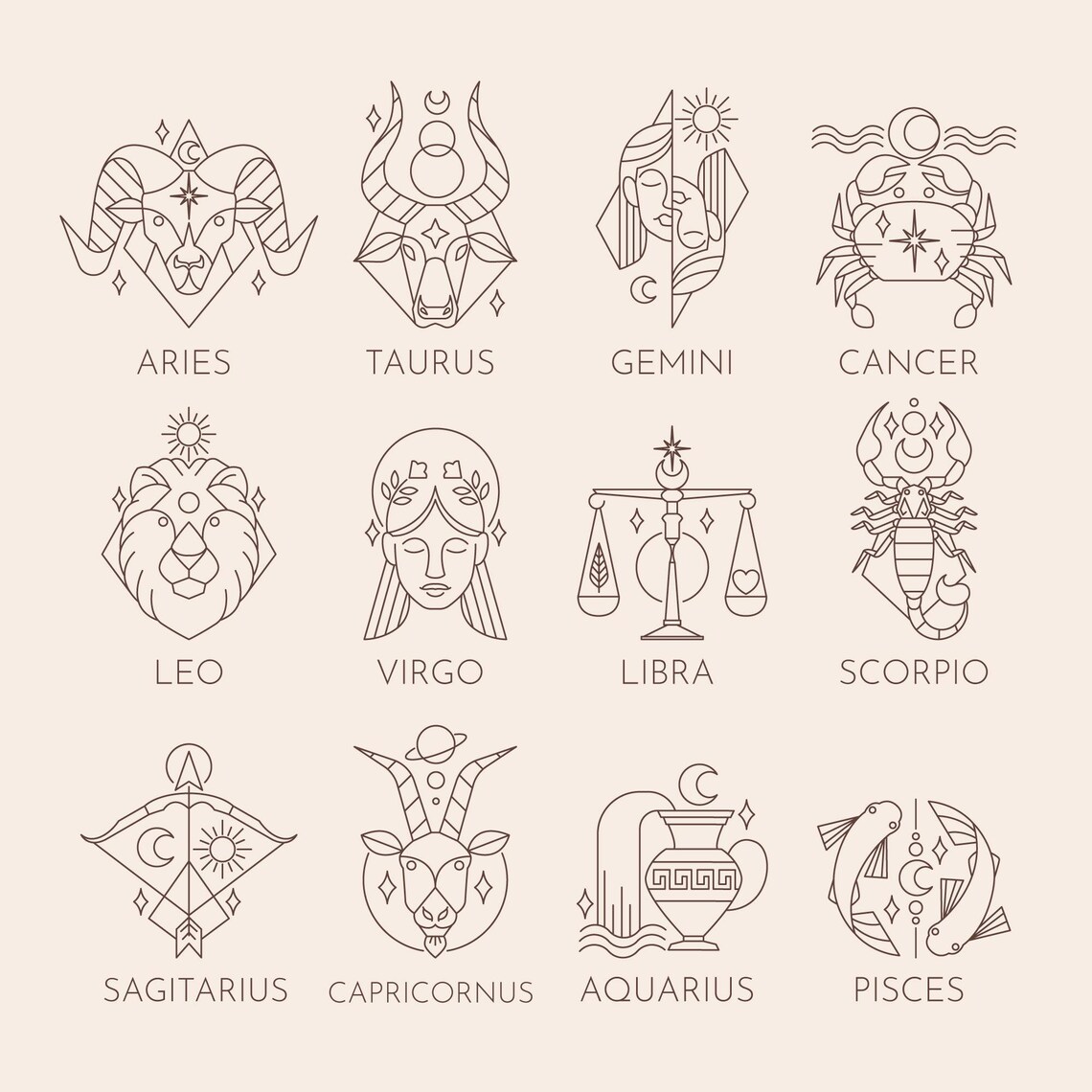 Black and White Zodiac Signs SVG Bundle Cancer SVG Zodiac Etsy