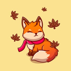 Hand Drawn Cartoon Fox SVG Cute Animal Clipart Sitting with Pink Scarf in Autumn Vector Silhouette Cut files for Cricut Digital Download PNG