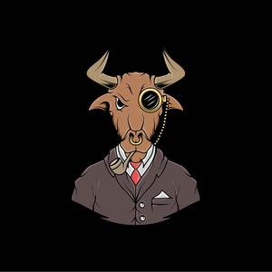 Ilustración SVG de toro dibujado a mano con traje, personaje de dibujos animados chino, fondo, clipart, símbolo del zodíaco, mascota animal, vector, archivo de corte PNG