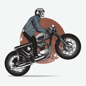 Skull Motorcycle Rider Illustration: Biker Clipart SVG PNG JPG (Digital Download)