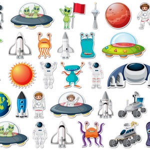 Handgetekende ruimtestickers Mega SVG-bundel zonnestelselelementen instellen silhouet vectorbestanden knippen voor Cricut digitale download commercieel gebruik