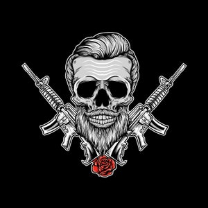 Hand Drawn Skull with M16 Rifles SVG Skeleton Head with Rose Clipart Digital illustration Dead Army Man Vector Silhouette Cricut Cut files