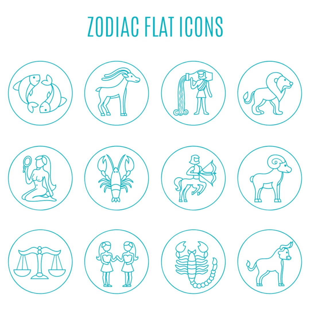 Hand Drawn Zodiac Flat Icons SVG Bundle Horoscope Signs Elements Set ...