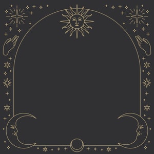 Ilustração de fundo de tarô desenhado à mão SVG Sol Lua Estrelas Clipart Moldura minimalista Vetor Arquivos de corte para Cricut Digital Download PNG JPG