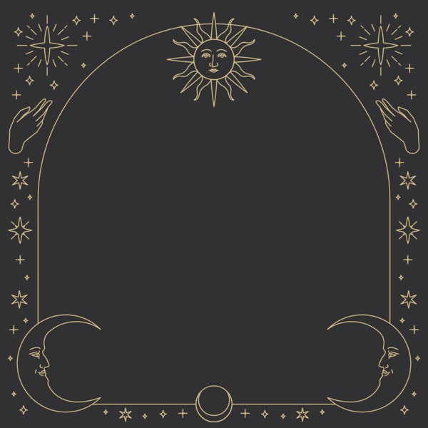 Hand Drawn Tarot Background Illustration SVG Sun Moon Stars Clipart Minimalist Frame Vector Cut files for Cricut Digital Download PNG JPG