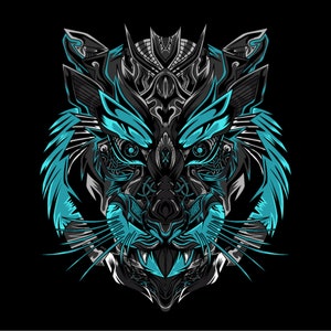 Tigre bleu dessiné à la main Illustration numérique SVG Silhouette de panthère noire Jaguar Clipart chat sauvage vecteur Téléchargement instantané usage commercial PNG