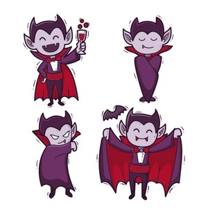 Cute Hand Drawn Cartoon Vampire SVG Halloween Bundle Dracula Drinking Silhouette Set Spooky Character Pack Vector Cut files for Cricut PNG