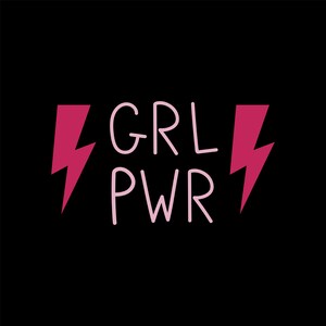 Girl Power Schriftzug SVG Feminismus Karte Satz GRL PWR Zitat mit Blitz auf schwarzem Hintergrund Poster Vektor Silhouette Schnitt Dateien für Cricut