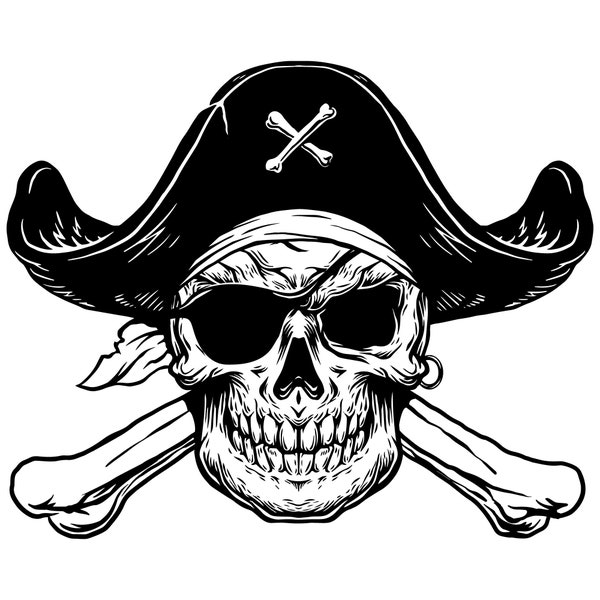 Pirate Skull SVG Tricorn Hat Eye Patch Skeleton Clipart Raider Marauder Vector Cut files for Cricut Silhouette Digital Download png jpg eps