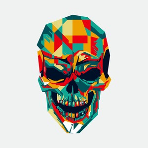 Hand Drawn Colorful Wpap Skull Pop Art Style Design SVG illustration Skeleton Head Clipart Vector Cut files for Cricut Digital Download PNG