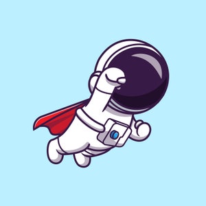 Hand Drawn Astronaut SVG Flying Cartoon Spaceman in Superman's Gown Clipart Vector Silhouette Cut files for Cricut Digital Download PNG JPG