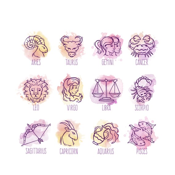 Hand Drawn Watercolor Zodiac Signs SVG Bundle Horoscope - Etsy