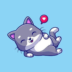 Ilustración de gato de dibujos animados lindo dibujado a mano SVG gatito feliz acostado Clipart silueta de animal kawaii Archivos de corte vectorial para uso comercial de Cricut
