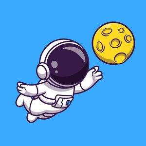 Ilustración SVG de astronauta lindo dibujado a mano persiguiendo la luna. Astronauta de dibujos animados con casco. Archivos de corte vectorial para Cricut. Descarga digital PNG