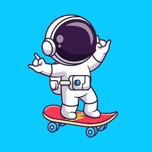 Astronauta em capacete em skate SVG ilustração desenhada à mão astronauta patinação clipart silhueta vetor arquivos de corte para Cricut silhueta PNG