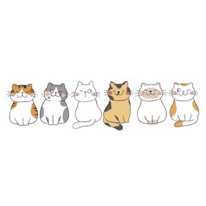 Bundle SVG de chats Cartoon moelleux dessinés à la main ensemble de cliparts pour animaux de compagnie gros gros mignons ensemble Pack de vecteurs animaux Kawaii silhouettes de chaton fichier de coupe pour Cricut PNG JPG