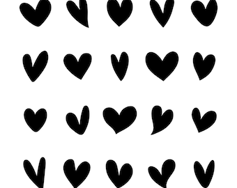 Hand Drawn Black and White Hearts Svg Bundle Valentines Day Love Doodles Clipart Set Flat Icons Pack Vector Cut files for Cricut PNG JPG eps