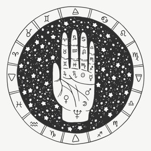 Hand Drawn Palm Reading SVG Cut Files for Cricut Palmistry Chiromancy Clipart Illustration Divination Hand Zodiac Svg Spiritual ART png jpg