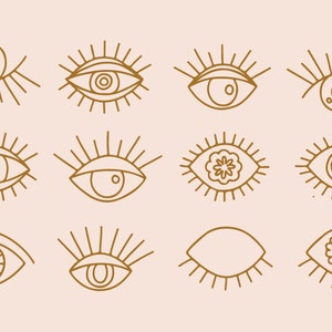 Hand Drawn Golden Eyes SVG Bundle Digital illustration Minimalist Design Vision Clipart Set Vector Silhouettes SVG files for Cricut PNG jpg