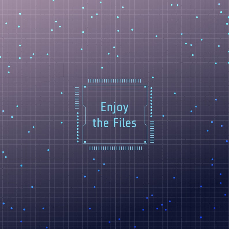 May include: A blue digital chip with a grid pattern background. The chip has a white border and the text "Enjoy the Files" inside.