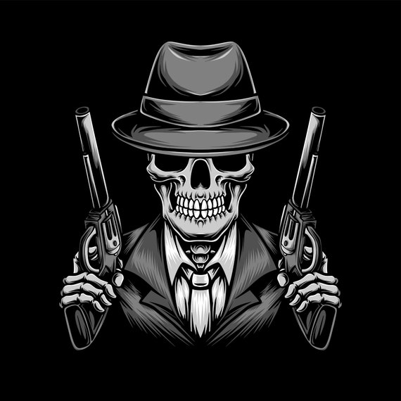 Hand Drawn Mafia Skull With Double Gun Illustration SVG Thug Skeleton in  Suit Clipart Vector Cut Files for Cricut Commercial Use Digital ART - Etsy  Sweden