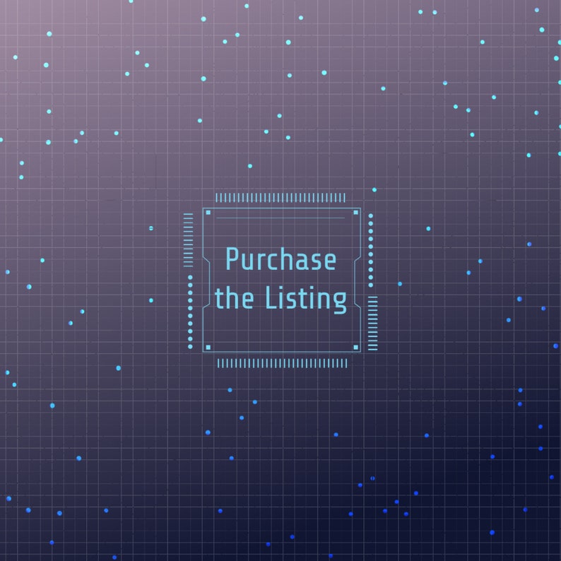 May include: A blue digital chip with the text 'Purchase the Listing' on a dark gray background with a grid pattern and blue dots.