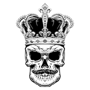 Schädel-König mit Schnurrbart SVG bärtiger Kronprinz Skelett Clipart Halloween Cut-Datei für Cricut Silhouette Vektor digitaler Download Png jpg