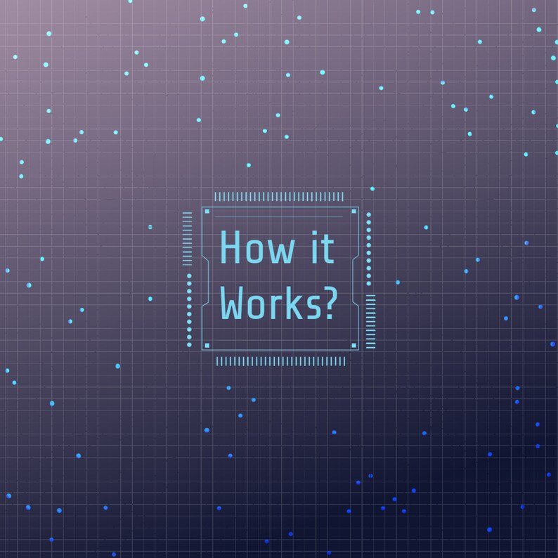 May include: A blue and white digital illustration of a computer chip with the text "How it Works?" inside the chip.