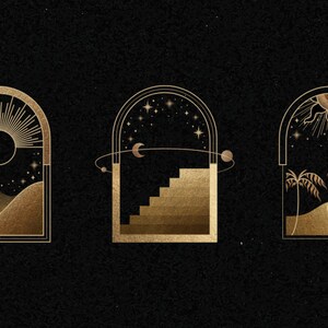 Hand Drawn Tarot Mystic Golden Frames SVG Bundle Black Background SVG files for Cricut Tarot Deck Digital Download Commercial Use Silhouette