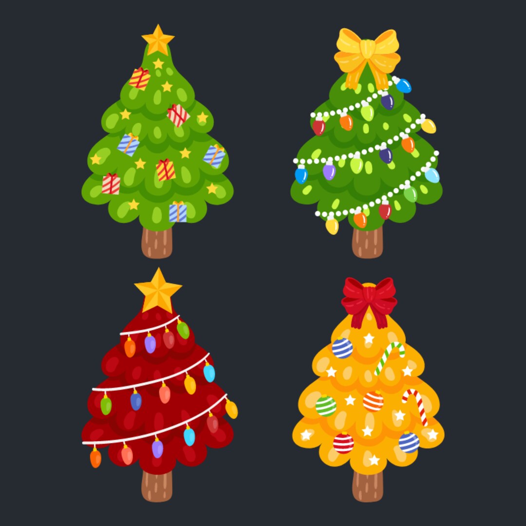 Hand Drawn Cute Cartoon Christmas Trees SVG Bundle New Years Decoration ...