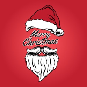Feliz Natal Fundo SVG Ilustração desenhada à mão Papai Noel Barba e chapéu Clipart Vetor Arquivo de corte para Cricut Digital Download PNG JPG